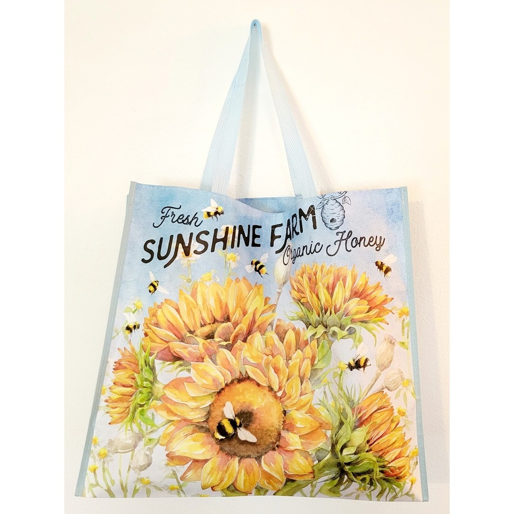 Sunshine Farm Tote Bag Reusable Bees Organic Honey Sunflowers Homegoods Shopping
